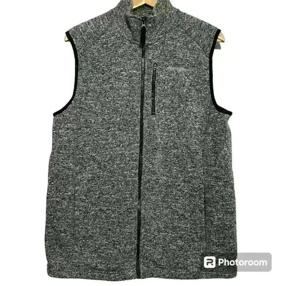 Eddie Bauer Men's Medium Fleece Sweater Vest Heather Gray Zip Up - Picture 1 of 9